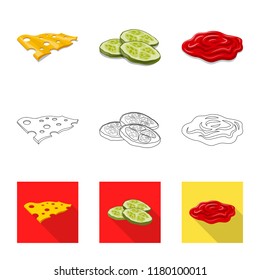 Isolated object of burger and sandwich symbol. Collection of burger and slice vector icon for stock.