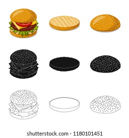 Isolated object of burger and sandwich symbol. Collection of burger and slice stock vector illustration.