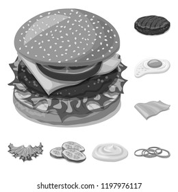 Isolated object of burger and sandwich symbol. Collection of burger and slice vector icon for stock.