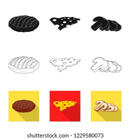 Isolated object of burger and sandwich symbol. Set of burger and slice vector icon for stock.