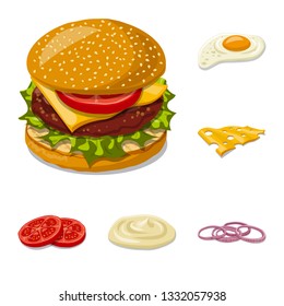 Isolated object of burger and sandwich symbol. Collection of burger and slice stock symbol for web.