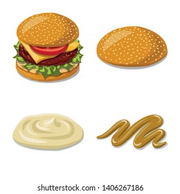 Isolated object of burger and sandwich symbol. Set of burger and slice vector icon for stock.