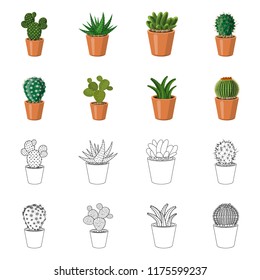 Isolated object of cactus and pot icon. Collection of cactus and cacti vector icon for stock.