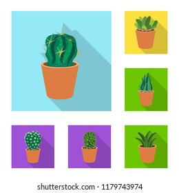 Isolated object of cactus and pot icon. Collection of cactus and cacti stock vector illustration.