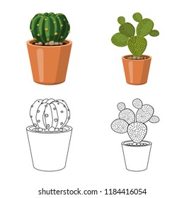 Isolated object of cactus and pot icon. Set of cactus and cacti stock symbol for web.