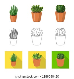 Isolated object of cactus and pot icon. Collection of cactus and cacti vector icon for stock.