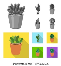 Isolated object of cactus and pot icon. Collection of cactus and cacti vector icon for stock.