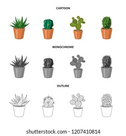 Isolated object of cactus and pot icon. Collection of cactus and cacti stock vector illustration.