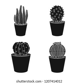 Isolated object of cactus and pot icon. Collection of cactus and cacti stock vector illustration.