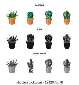 Isolated object of cactus and pot icon. Set of cactus and cacti vector icon for stock.