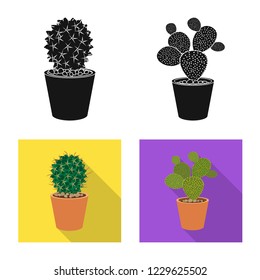 Isolated object of cactus and pot icon. Collection of cactus and cacti stock vector illustration.