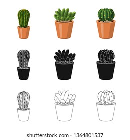 Isolated object of cactus and pot icon. Collection of cactus and cacti stock vector illustration.