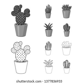 Isolated object of cactus and pot icon. Collection of cactus and cacti vector icon for stock.
