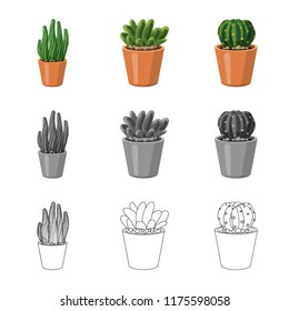 Isolated object of cactus and pot logo. Collection of cactus and cacti vector icon for stock.
