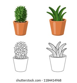 Isolated object of cactus and pot logo. Collection of cactus and cacti vector icon for stock.