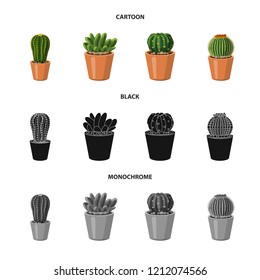 Isolated object of cactus and pot logo. Collection of cactus and cacti stock vector illustration.