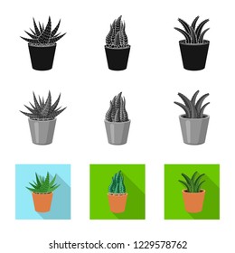 Isolated object of cactus and pot logo. Set of cactus and cacti stock vector illustration.