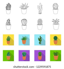 Isolated object of cactus and pot logo. Collection of cactus and cacti stock vector illustration.