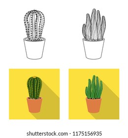 Isolated object of cactus and pot sign. Set of cactus and cacti stock symbol for web.