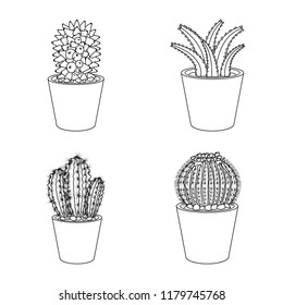 Isolated object of cactus and pot sign. Set of cactus and cacti stock symbol for web.