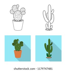 Isolated object of cactus and pot sign. Collection of cactus and cacti stock vector illustration.