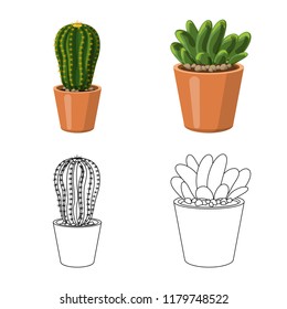 Isolated object of cactus and pot sign. Set of cactus and cacti stock vector illustration.