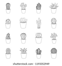 Isolated object of cactus and pot sign. Collection of cactus and cacti stock vector illustration.
