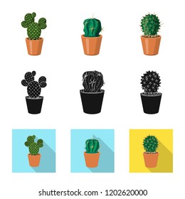 Isolated object of cactus and pot sign. Set of cactus and cacti vector icon for stock.