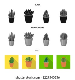 Isolated object of cactus and pot sign. Set of cactus and cacti vector icon for stock.
