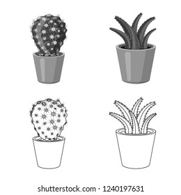 Isolated object of cactus and pot sign. Collection of cactus and cacti stock vector illustration.