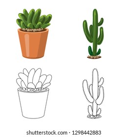 Isolated object of cactus and pot sign. Collection of cactus and cacti vector icon for stock.