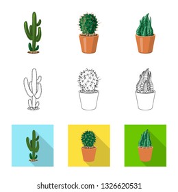 Isolated object of cactus and pot sign. Collection of cactus and cacti stock vector illustration.