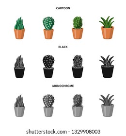 Isolated object of cactus and pot sign. Set of cactus and cacti stock vector illustration.