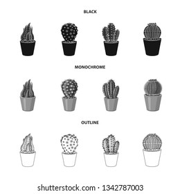 Isolated object of cactus and pot sign. Set of cactus and cacti stock vector illustration.