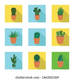 Isolated object of cactus and pot sign. Collection of cactus and cacti stock vector illustration.