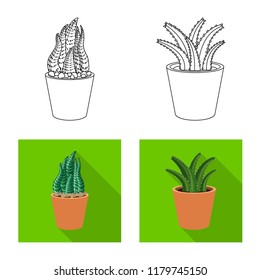 Isolated object of cactus and pot symbol. Set of cactus and cacti stock symbol for web.