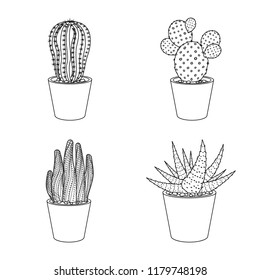 Isolated object of cactus and pot symbol. Set of cactus and cacti vector icon for stock.
