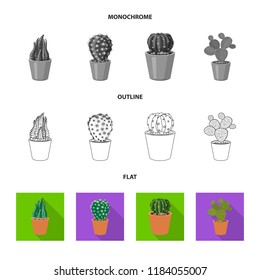 Isolated object of cactus and pot symbol. Collection of cactus and cacti stock vector illustration.