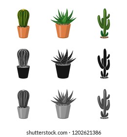 Isolated object of cactus and pot symbol. Collection of cactus and cacti vector icon for stock.