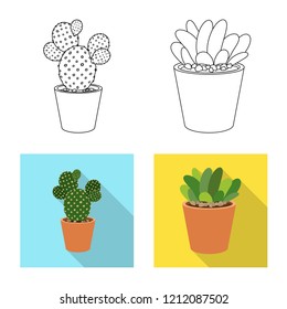 Isolated object of cactus and pot symbol. Set of cactus and cacti stock symbol for web.