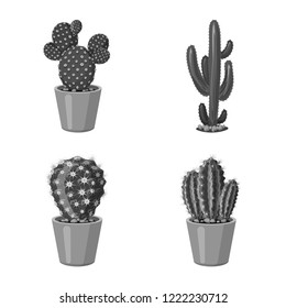 Isolated object of cactus and pot symbol. Set of cactus and cacti stock symbol for web.