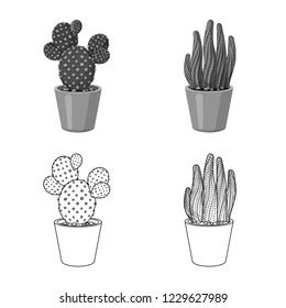 Isolated object of cactus and pot symbol. Set of cactus and cacti stock vector illustration.