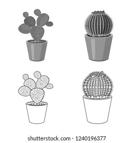 Isolated object of cactus and pot symbol. Set of cactus and cacti vector icon for stock.