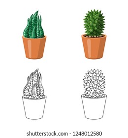 Isolated object of cactus and pot symbol. Collection of cactus and cacti vector icon for stock.