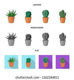 Isolated object of cactus and pot symbol. Collection of cactus and cacti vector icon for stock.