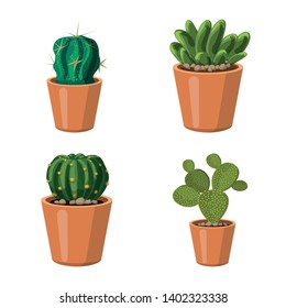 Isolated object of cactus and pot symbol. Collection of cactus and cacti stock symbol for web.