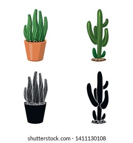 Isolated object of cactus and pot symbol. Collection of cactus and cacti vector icon for stock.