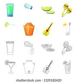 Isolated object of cafe and Latin sign. Collection of cafe and national stock vector illustration.