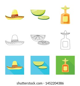 Isolated object of cafe and Latin sign. Collection of cafe and national stock symbol for web.