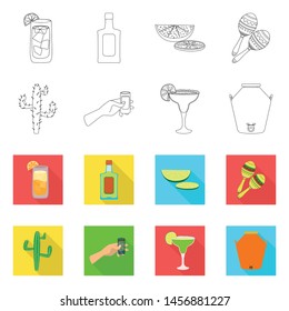 Isolated object of cafe and Latin sign. Set of cafe and national stock vector illustration.